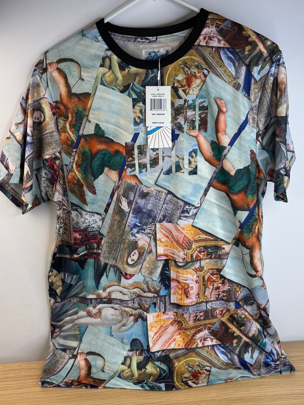 Super Shine "Fresh Prints" of Bel Air Renaissance Art Collage T-Shirt Mens Med.